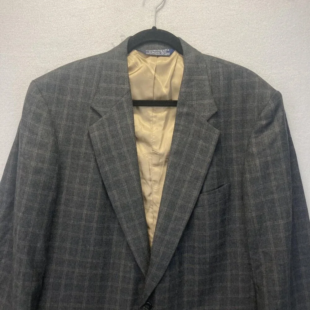 Lands' End 100% Lambswool‎ Blazer Jacket Mens 42 Long 42L Gray Plaid USA Made